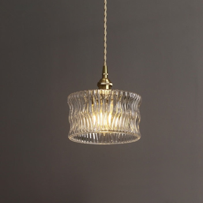 Modern Japanese Style Hanging Light with Textured Glass Shade – Adjustable Cord Length 10