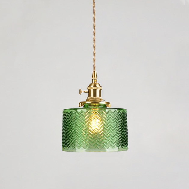 Modern Japanese Style Hanging Light with Textured Glass Shade – Adjustable Cord Length 11