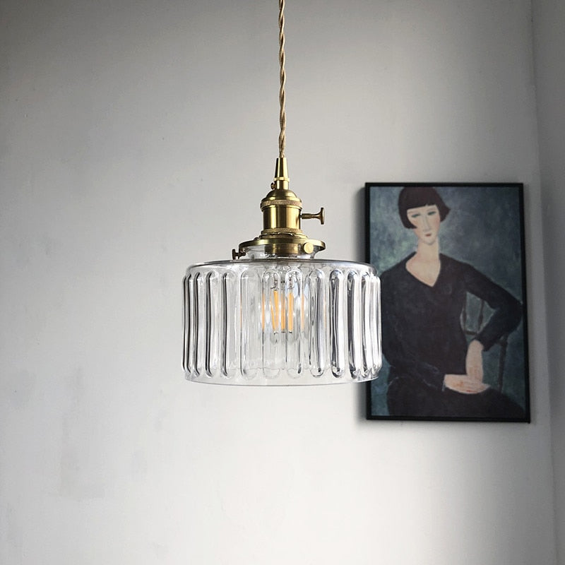 Modern Japanese Style Hanging Light with Textured Glass Shade – Adjustable Cord Length 3
