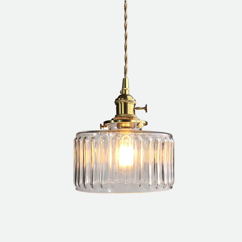 Modern Japanese Style Hanging Light with Textured Glass Shade – Adjustable Cord Length 8