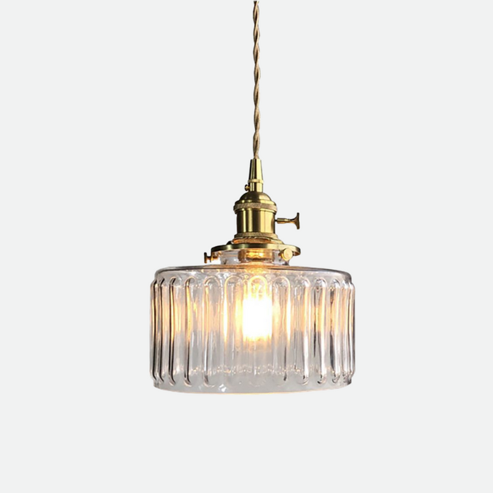 Modern Japanese Style Hanging Light with Textured Glass Shade – Adjustable Cord Length 8