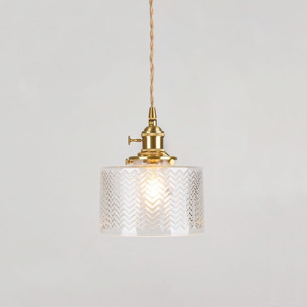 Modern Japanese Style Hanging Light with Textured Glass Shade – Adjustable Cord Length 9
