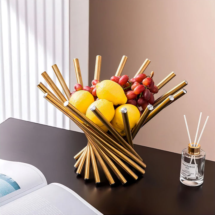 Modern Metal Fruit Basket with Open Ring Design – Gold or Silver Centerpiece for Kitchen and Dining Table 0