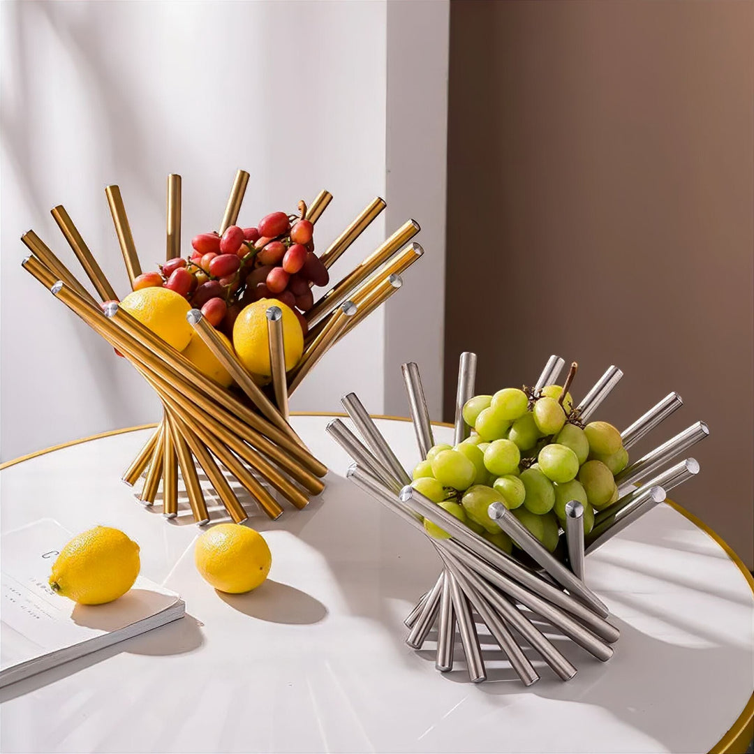 Modern Metal Fruit Basket with Open Ring Design – Gold or Silver Centerpiece for Kitchen and Dining Table 1