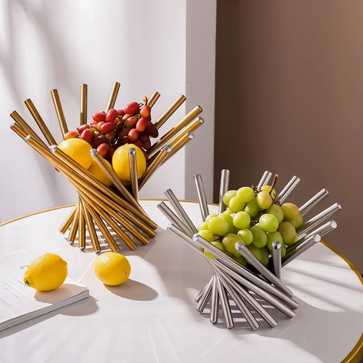 Modern Metal Fruit Basket with Open Ring Design – Gold or Silver Centerpiece for Kitchen and Dining Table 1