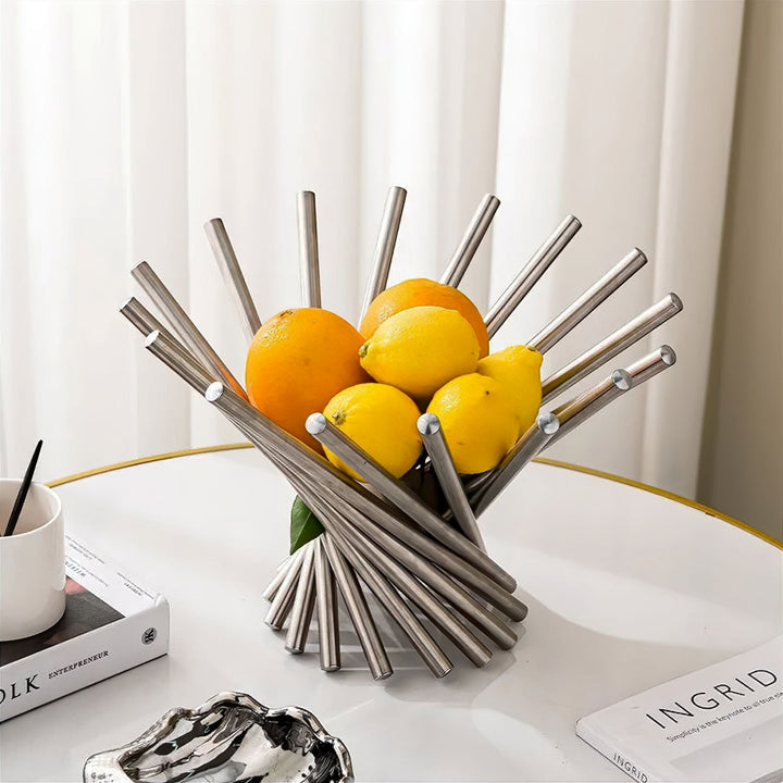 Modern Metal Fruit Basket with Open Ring Design – Gold or Silver Centerpiece for Kitchen and Dining Table 2