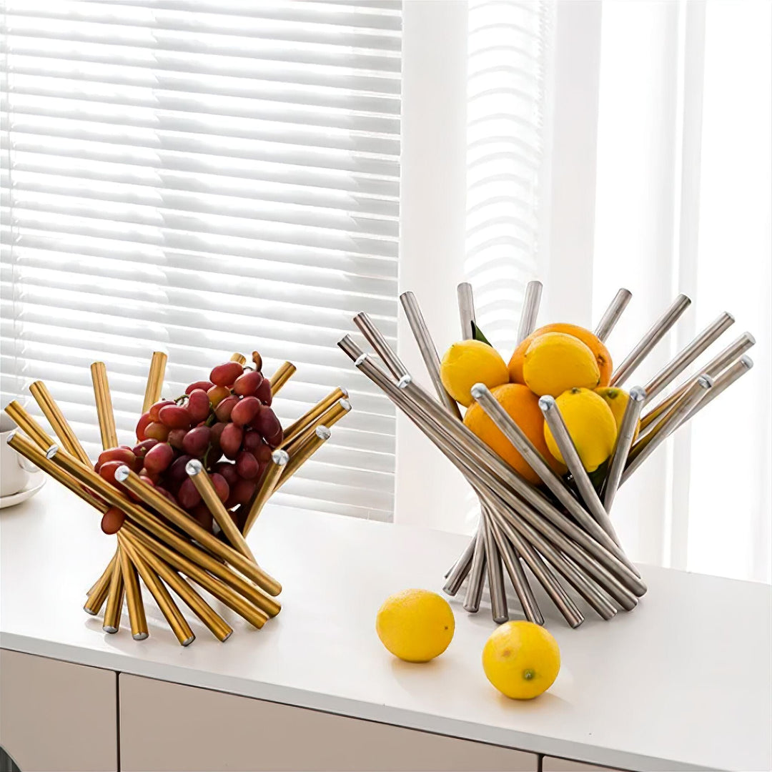 Modern Metal Fruit Basket with Open Ring Design – Gold or Silver Centerpiece for Kitchen and Dining Table 3