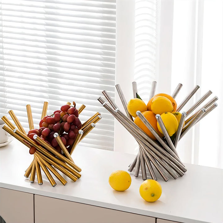 Modern Metal Fruit Basket with Open Ring Design – Gold or Silver Centerpiece for Kitchen and Dining Table 3