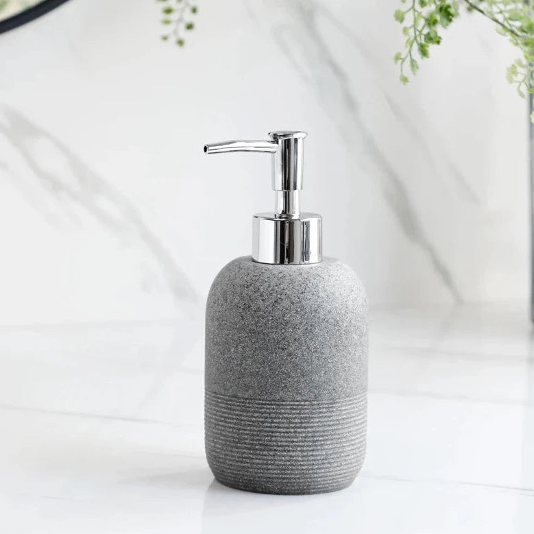 Modern Minimalist 5-Piece Beige Resin Bathroom Accessories Set with Lotion Dispenser, Toothbrush Holder, and Soap Dish 8