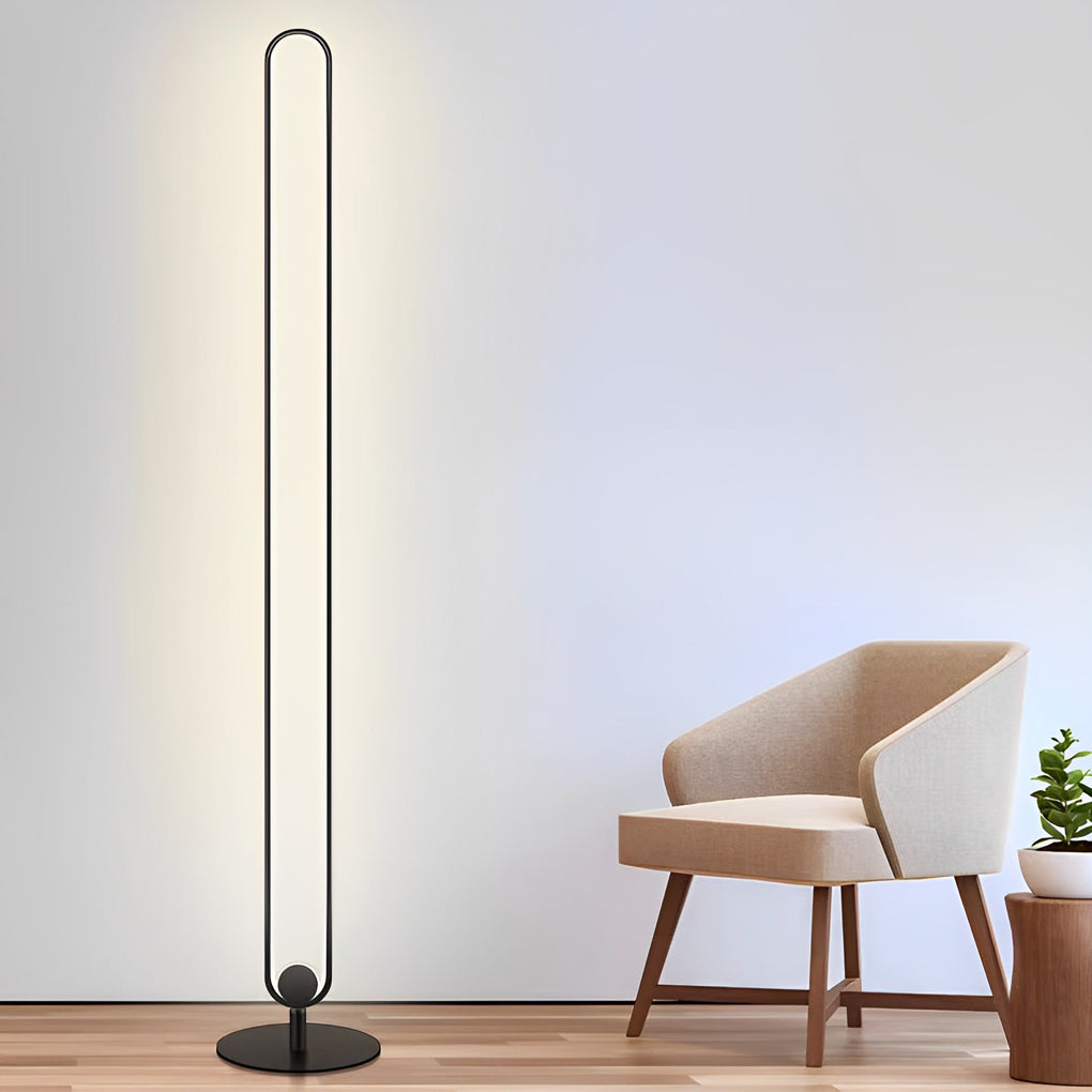 Modern Minimalist LED Floor Lamp with Oval Shade – Black Metal Standing Lamp 0