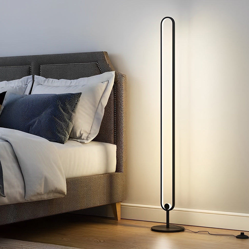 Modern Minimalist LED Floor Lamp with Oval Shade – Black Metal Standing Lamp 1