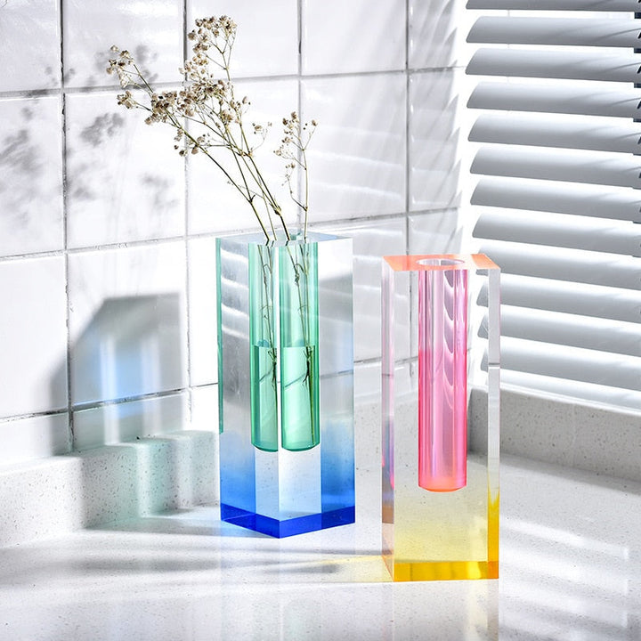 Modern Prism Acrylic Vase – Colorful Desktop Organizer for Floral Displays 6