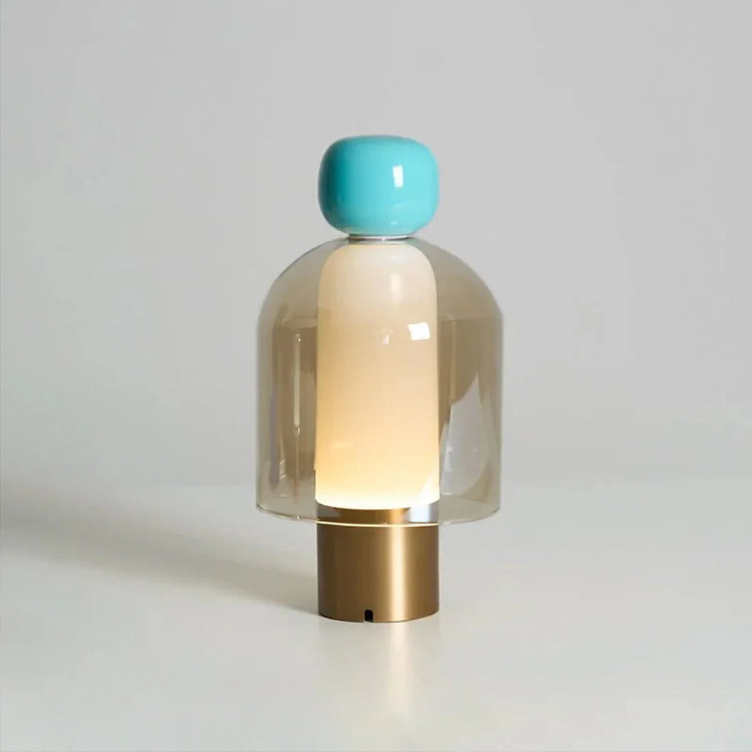 Modern Sculptural Table Lamp – Rechargeable Cordless Design for Bedroom or Desk – Elegant Glass Finish, Compact Size, Dimmable LED 0