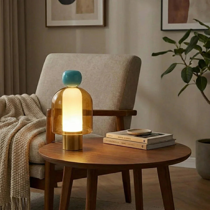 Modern Sculptural Table Lamp – Rechargeable Cordless Design for Bedroom or Desk – Elegant Glass Finish, Compact Size, Dimmable LED 1