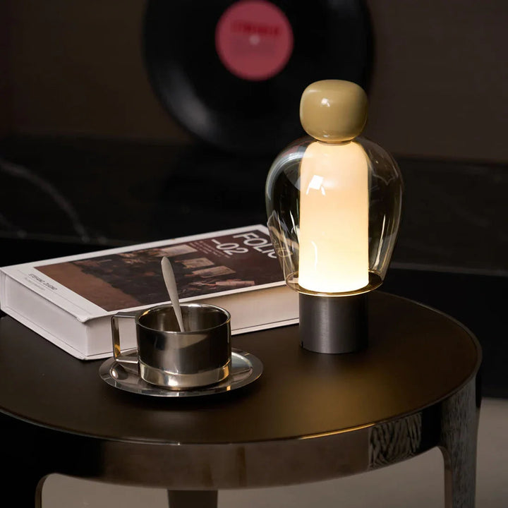 Modern Sculptural Table Lamp – Rechargeable Cordless Design for Bedroom or Desk – Elegant Glass Finish, Compact Size, Dimmable LED 3