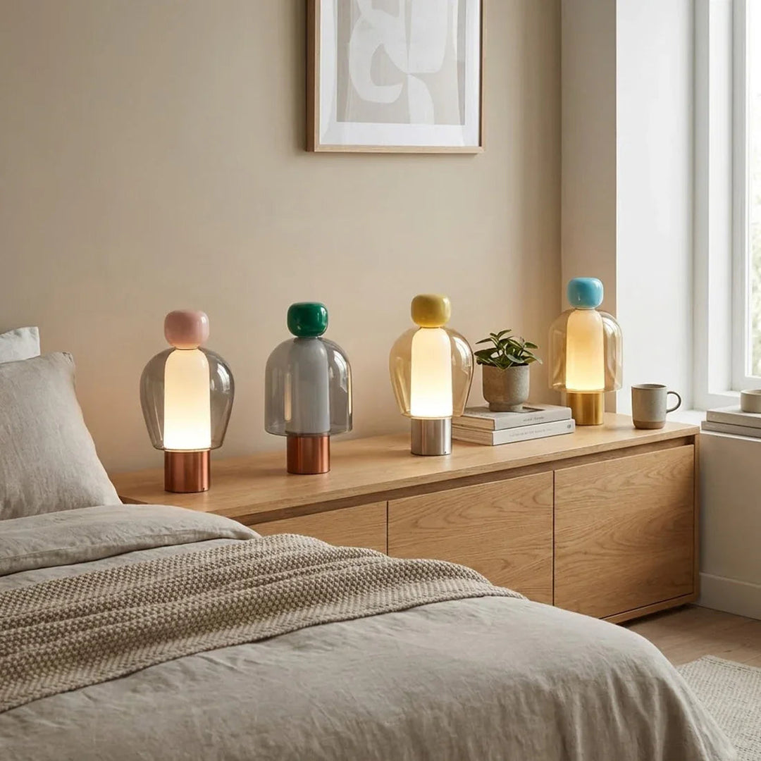 Modern Sculptural Table Lamp – Rechargeable Cordless Design for Bedroom or Desk – Elegant Glass Finish, Compact Size, Dimmable LED 6