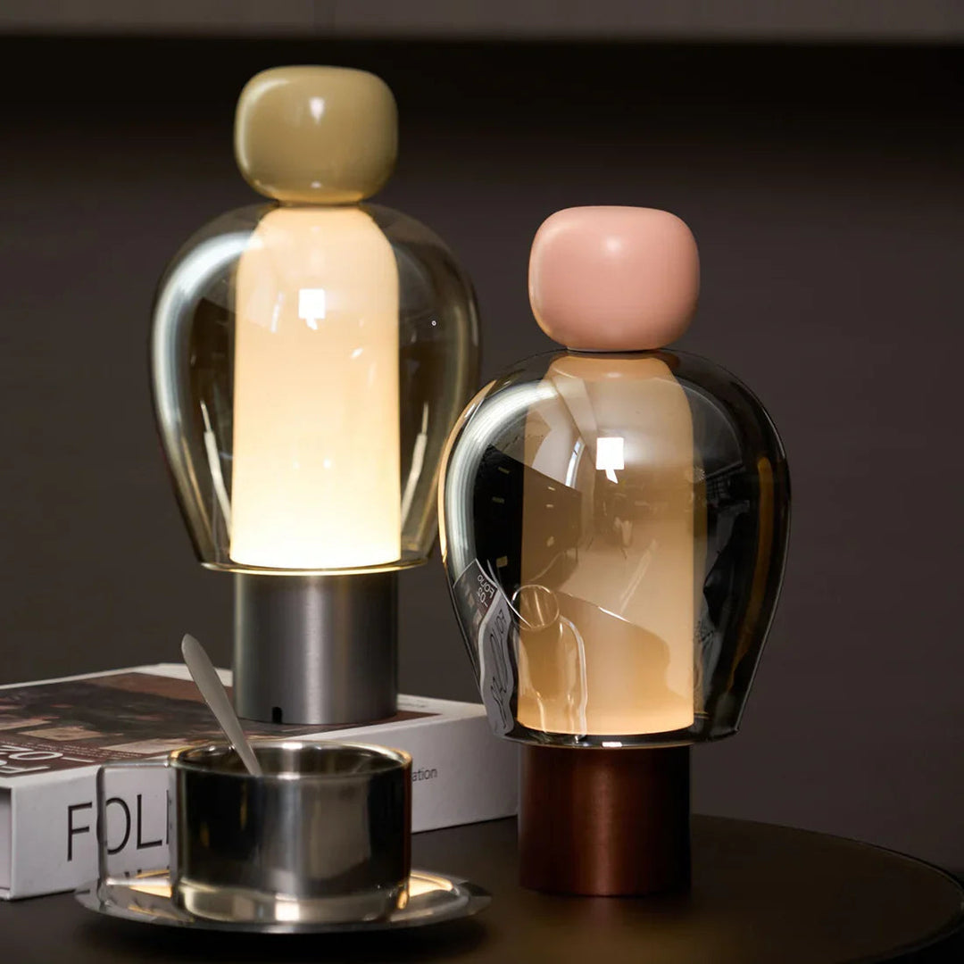 Modern Sculptural Table Lamp – Rechargeable Cordless Design for Bedroom or Desk – Elegant Glass Finish, Compact Size, Dimmable LED 7