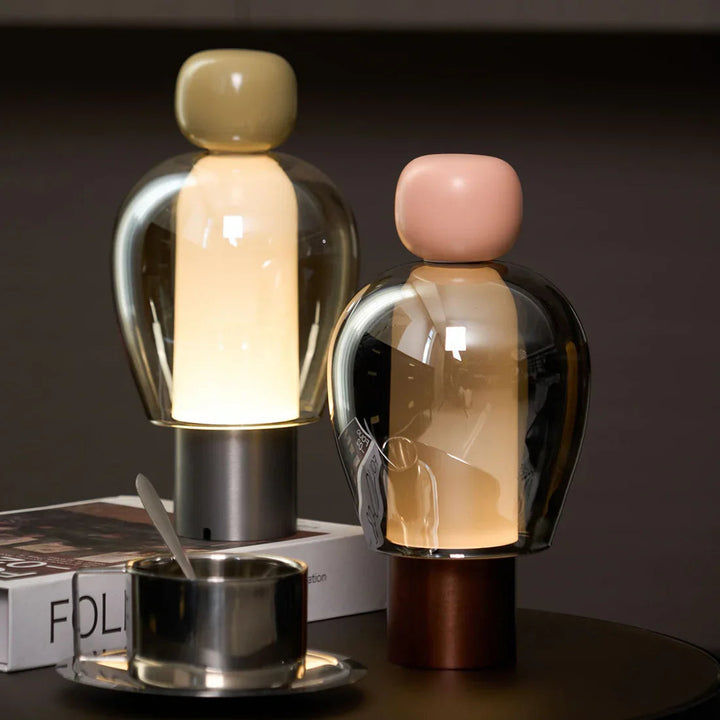 Modern Sculptural Table Lamp – Rechargeable Cordless Design for Bedroom or Desk – Elegant Glass Finish, Compact Size, Dimmable LED 7