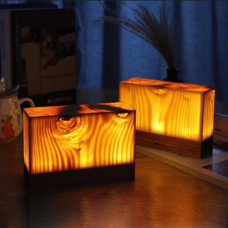 Modern Square Wood LED Table Lamp with Touch Control and Adjustable Brightness 10