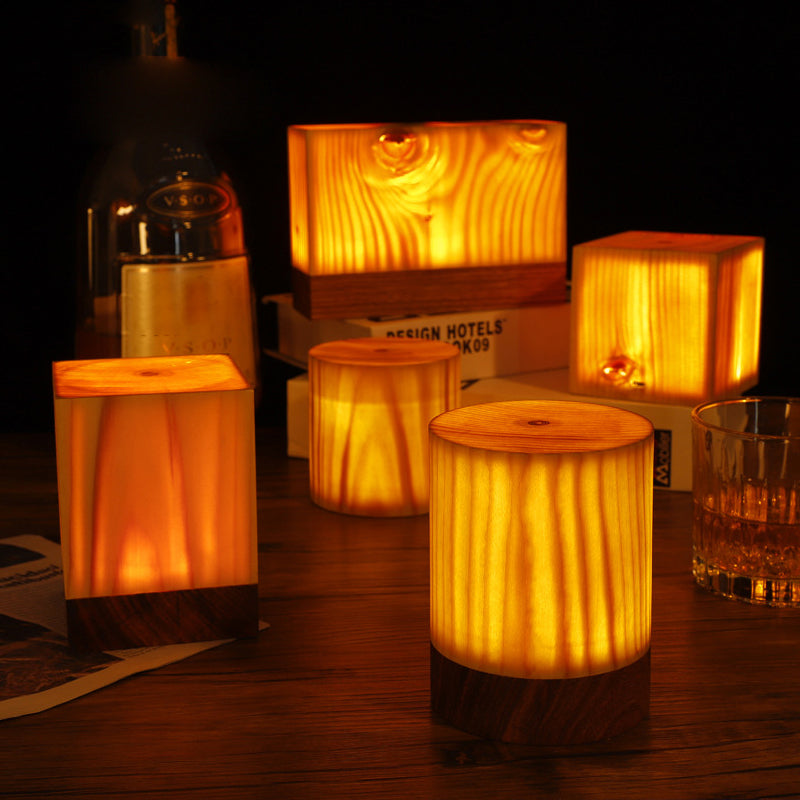 Modern Square Wood LED Table Lamp with Touch Control and Adjustable Brightness 3