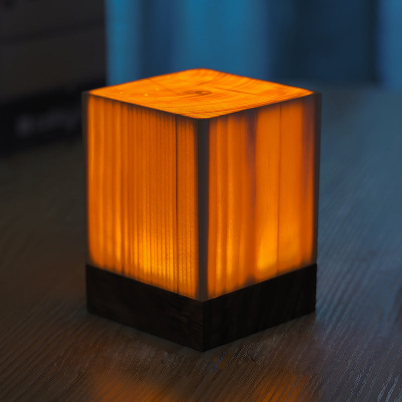 Modern Square Wood LED Table Lamp with Touch Control and Adjustable Brightness 7
