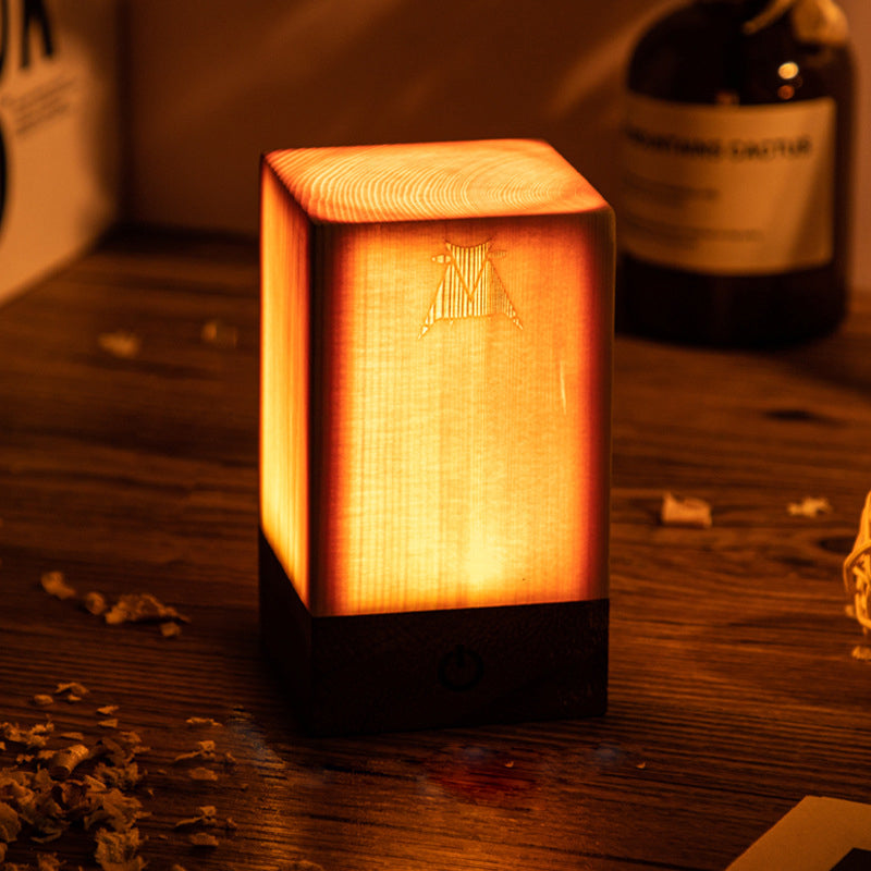 Modern Square Wood LED Table Lamp with Touch Control and Adjustable Brightness 9