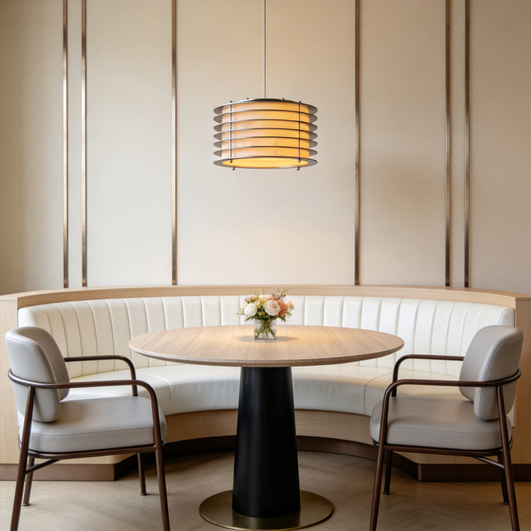 Modern Stainless Steel Pendant Light with Beige Shade – Adjustable Kitchen Pendant Lighting Fixture 2
