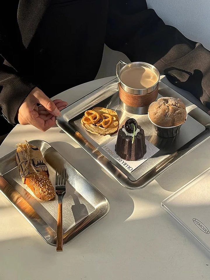 Modern Stainless Steel Serving Tray with Raised Edges – Square Design, Versatile Serveware for Drinks, Snacks, and Tea 1