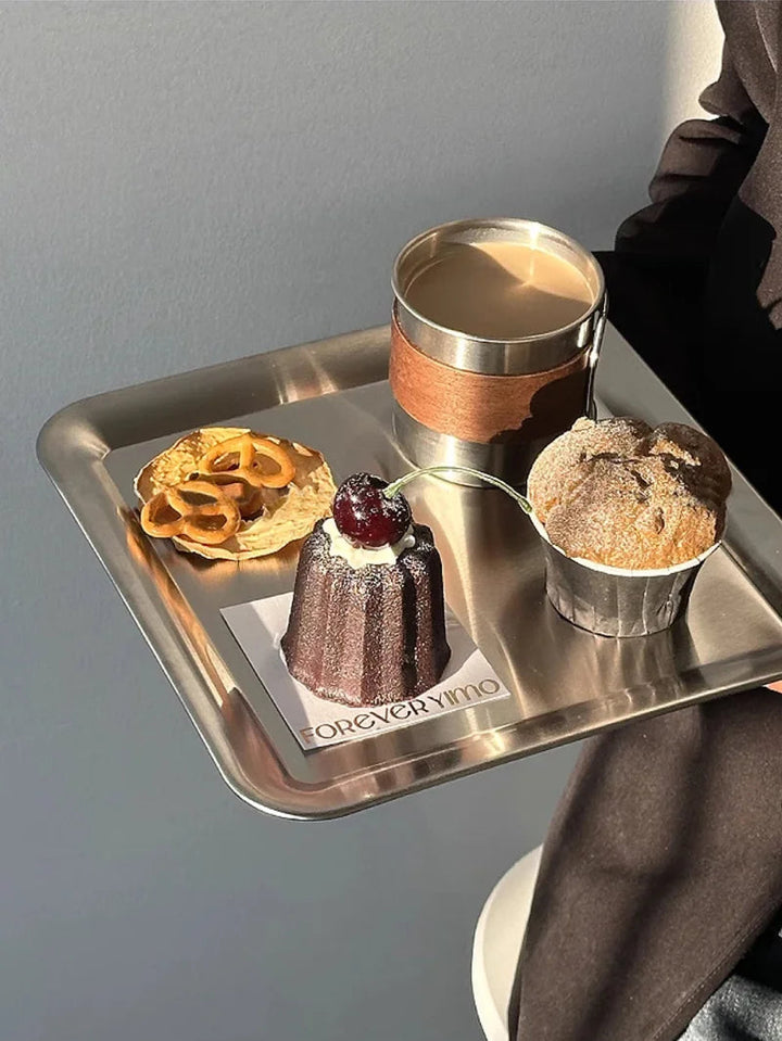Modern Stainless Steel Serving Tray with Raised Edges – Square Design, Versatile Serveware for Drinks, Snacks, and Tea 2