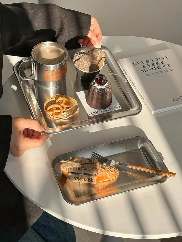 Modern Stainless Steel Serving Tray with Raised Edges – Square Design, Versatile Serveware for Drinks, Snacks, and Tea 3