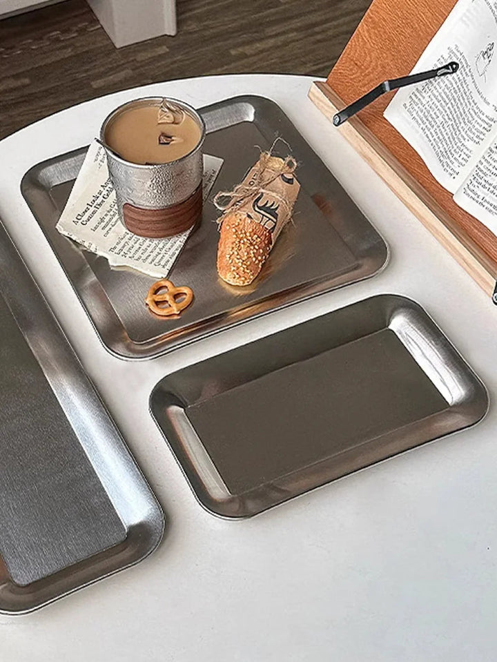 Modern Stainless Steel Serving Tray with Raised Edges – Square Design, Versatile Serveware for Drinks, Snacks, and Tea 4