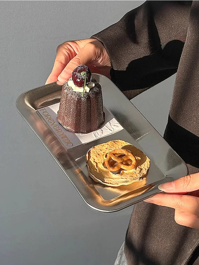 Modern Stainless Steel Serving Tray with Raised Edges – Square Design, Versatile Serveware for Drinks, Snacks, and Tea 5