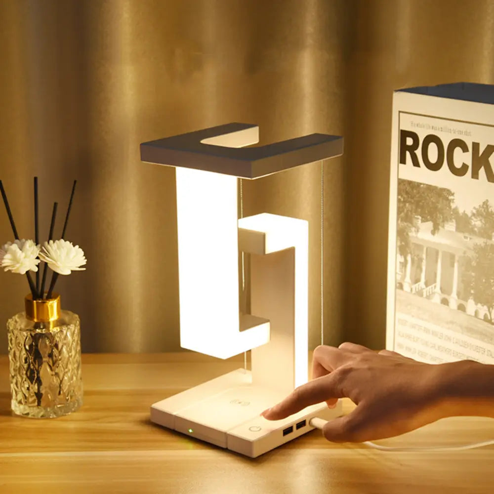 Modern Table Lamp with Floating Tensegrity Design and Wireless Charging Station – Stylish Desk and Bedside Lamp for Bedroom and Office 0