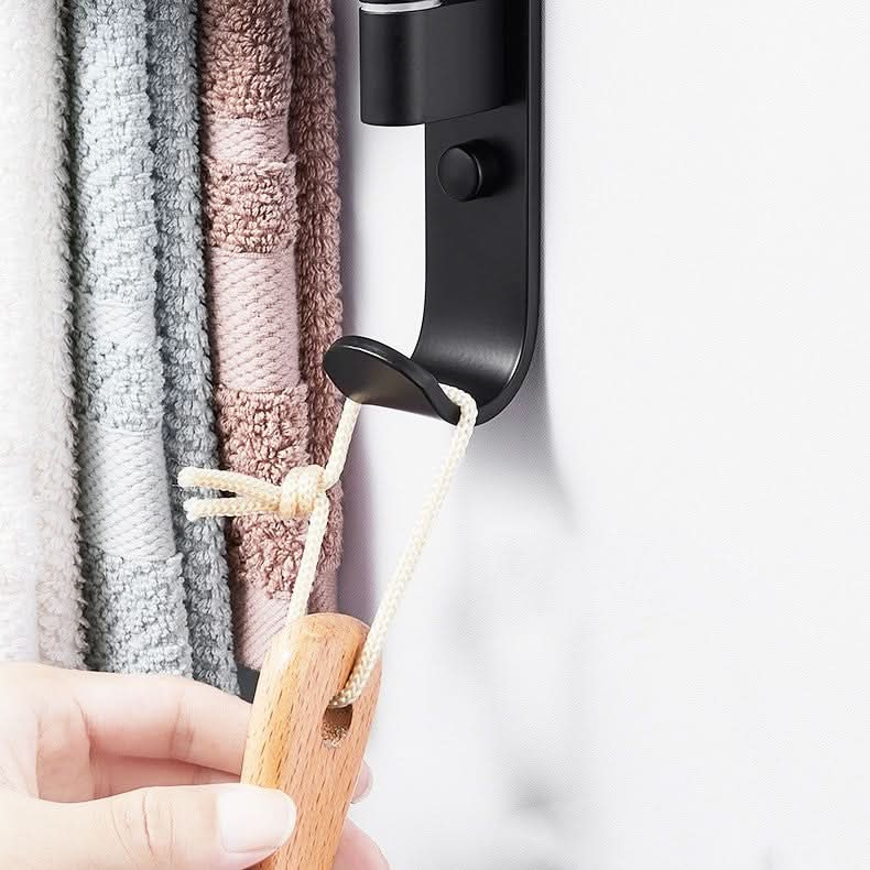 Modern Towel Rack with 5 Rotatable Arms - Matte Black Metal Bathroom Towel Holder for Stylish Organization 3