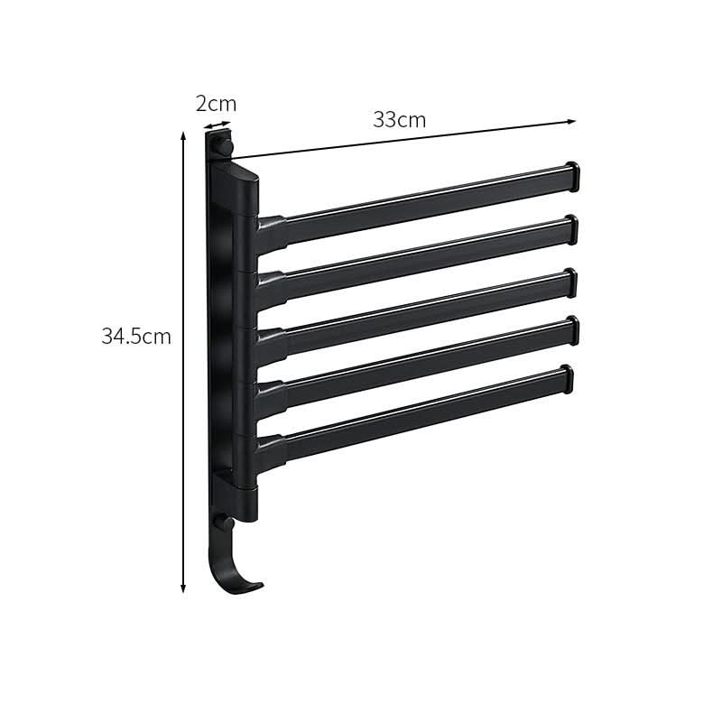 Modern Towel Rack with 5 Rotatable Arms - Matte Black Metal Bathroom Towel Holder for Stylish Organization 4