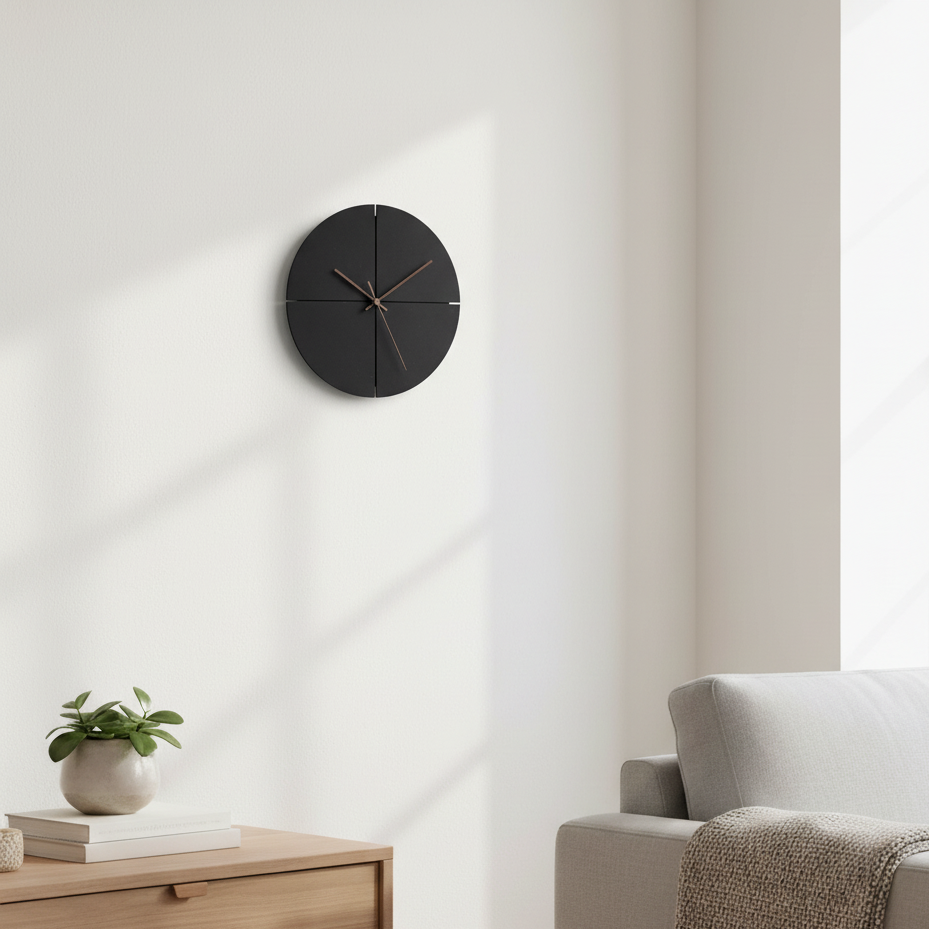 Modern Wall Clock Decor with Unique Quadrant Design – Silent 30 cm Matte Black Timepiece for Home or Office 0