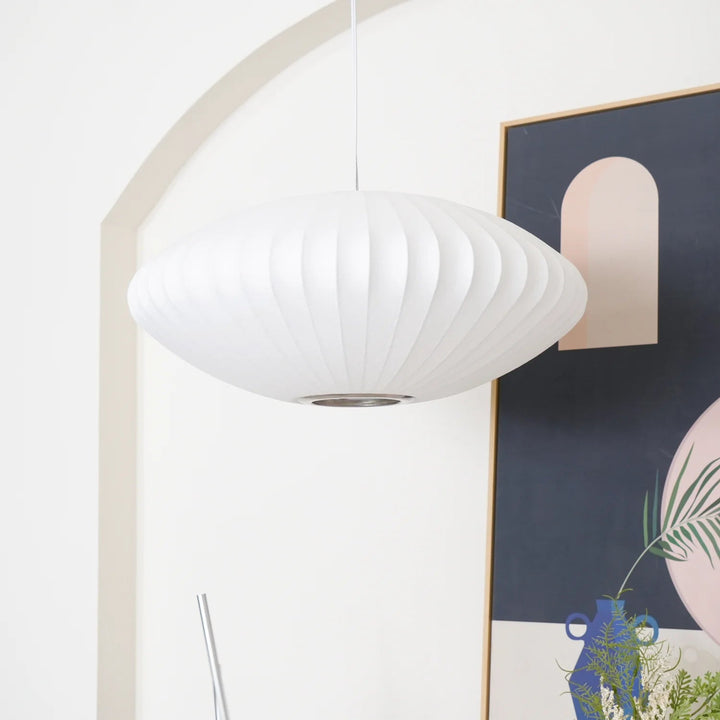 Modern White Pendant Lamp – Stylish Kitchen Pendant Lighting with Steel Wire Frame and Soft Organic Glow 6