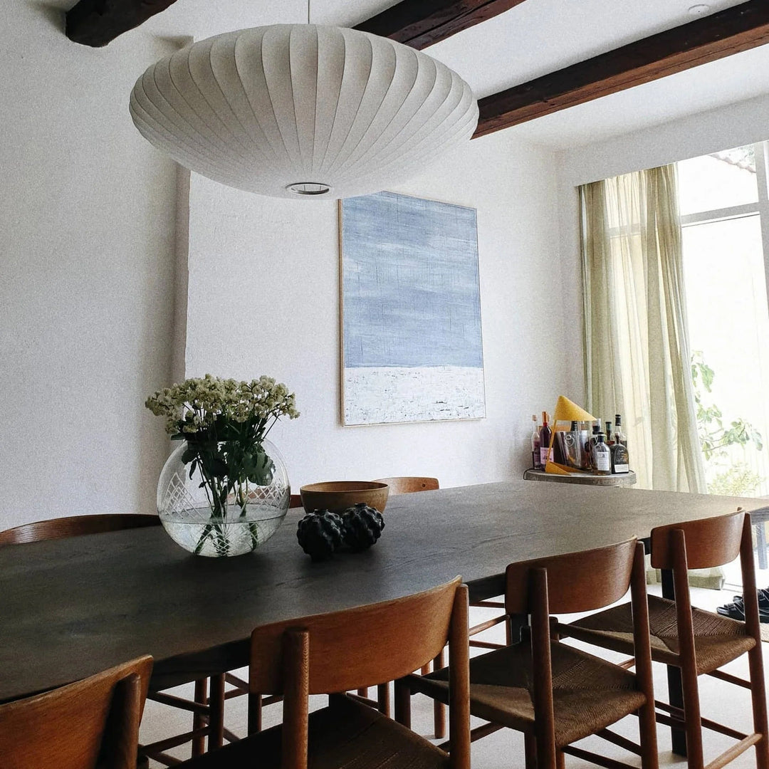Modern White Pendant Lamp – Stylish Kitchen Pendant Lighting with Steel Wire Frame and Soft Organic Glow 8