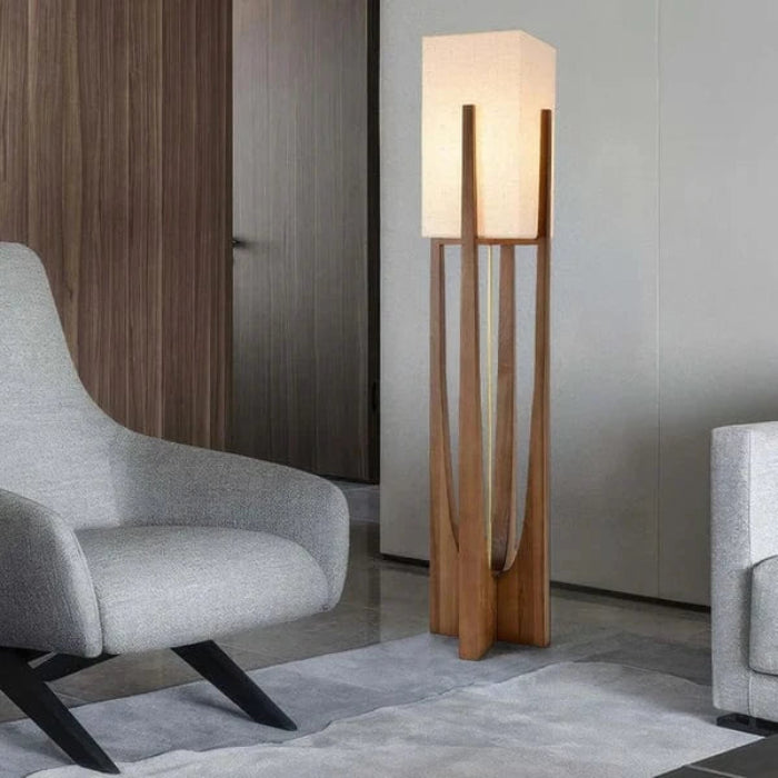 Modern Wooden Floor Lamp with Adjustable LED Lighting – Elegant Walnut Design for Living Room Ambiance 4