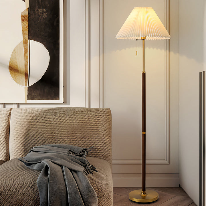 Modern Wooden Floor Lamp with Pleated Fabric Shade – Dimmable LED Light for Living Room and Bedroom 0