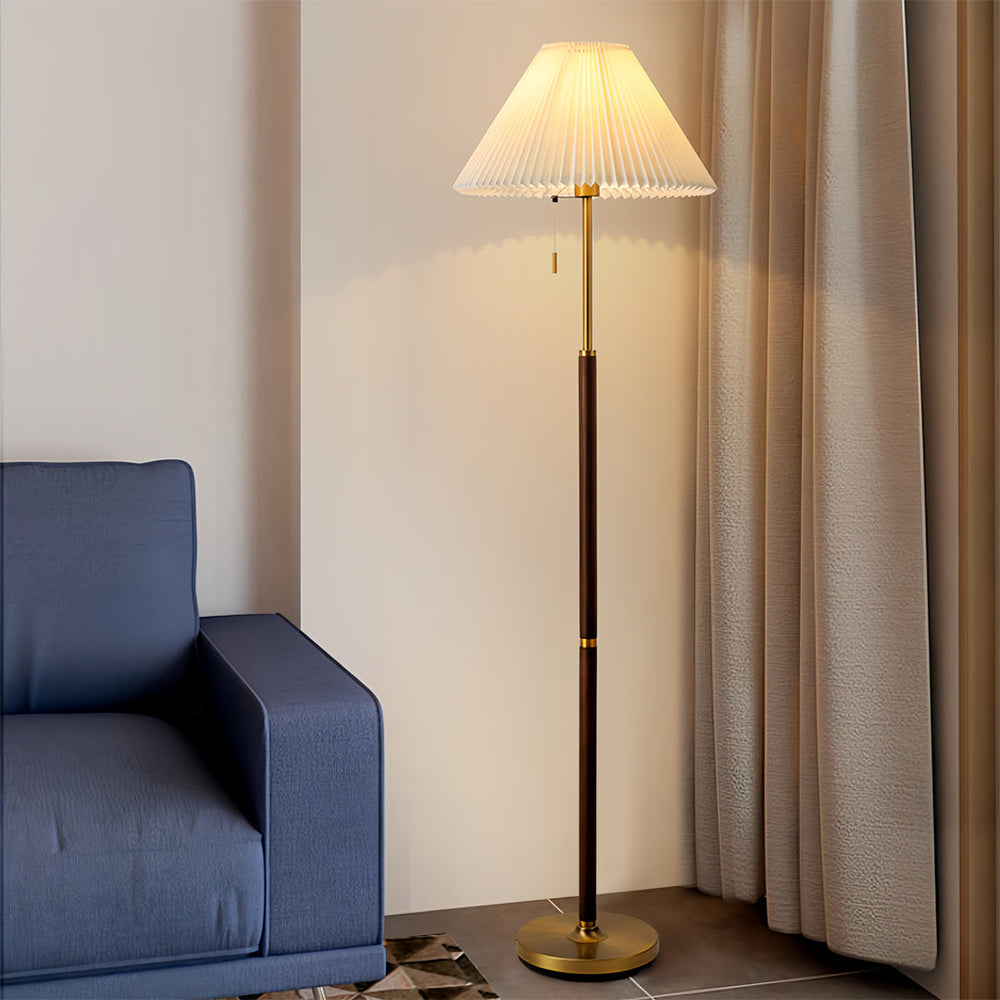 Modern Wooden Floor Lamp with Pleated Fabric Shade – Dimmable LED Light for Living Room and Bedroom 1