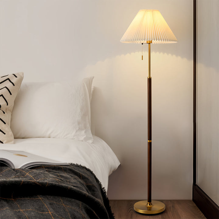 Modern Wooden Floor Lamp with Pleated Fabric Shade – Dimmable LED Light for Living Room and Bedroom 2