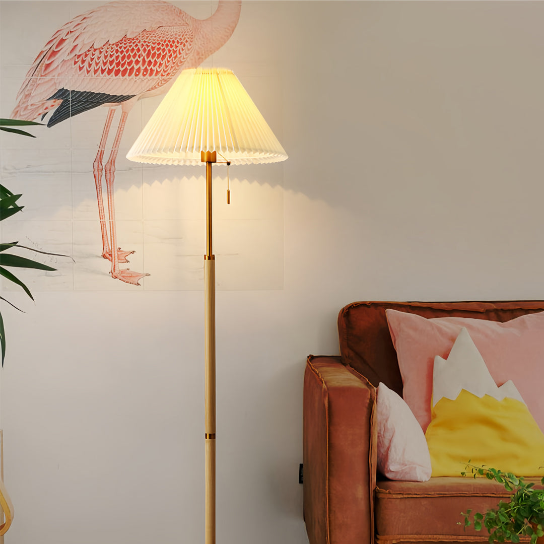 Modern Wooden Floor Lamp with Pleated Fabric Shade – Dimmable LED Light for Living Room and Bedroom 3