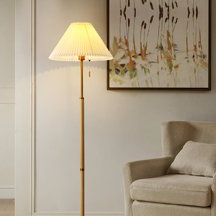 Modern Wooden Floor Lamp with Pleated Fabric Shade – Dimmable LED Light for Living Room and Bedroom 4