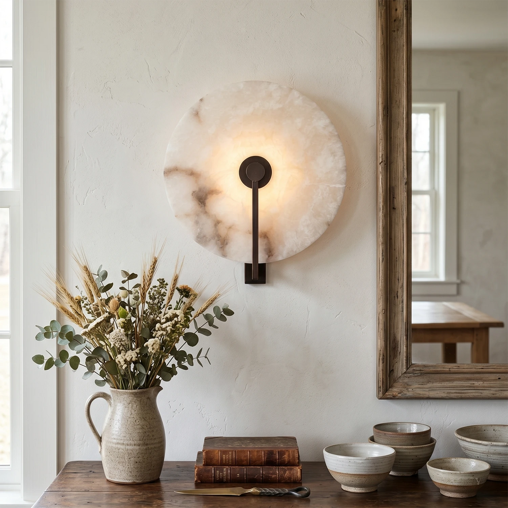 Natural Alabaster LED Wall Sconce – Modern Organic Design, Adjustable Color Temperature Wall Light for Living Room, Bedroom, Hallway 1