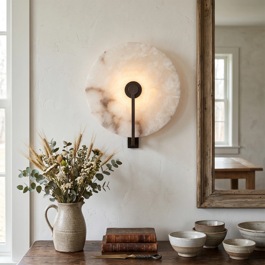 Natural Alabaster LED Wall Sconce – Modern Organic Design, Adjustable Color Temperature Wall Light for Living Room, Bedroom, Hallway 1