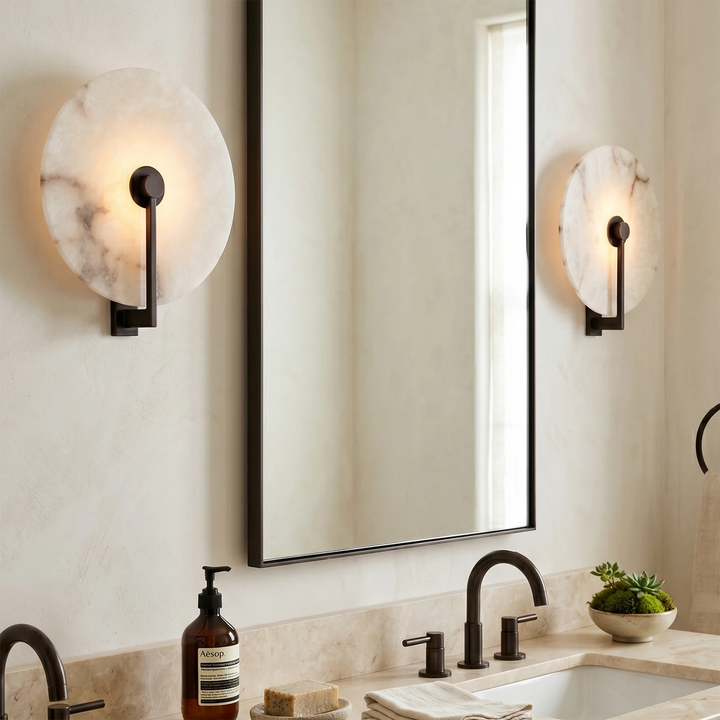 Natural Alabaster LED Wall Sconce – Modern Organic Design, Adjustable Color Temperature Wall Light for Living Room, Bedroom, Hallway 9