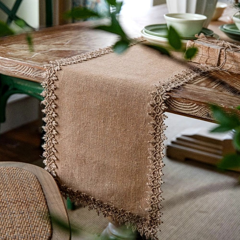 Natural Jute Table Runner – Rustic Bohemian Elegance for Dining and Events 0
