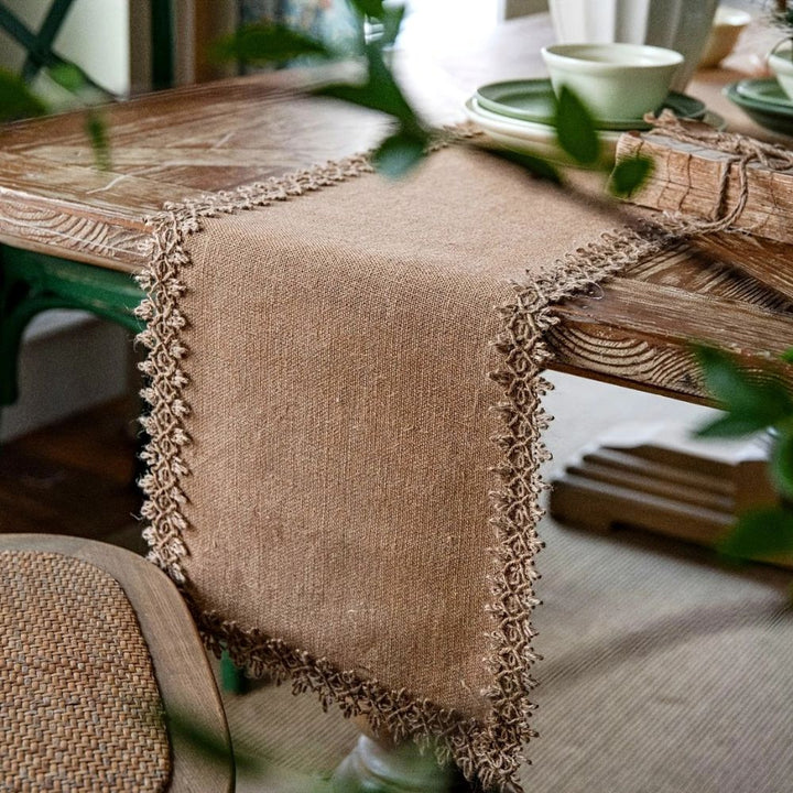 Natural Jute Table Runner – Rustic Bohemian Elegance for Dining and Events 0