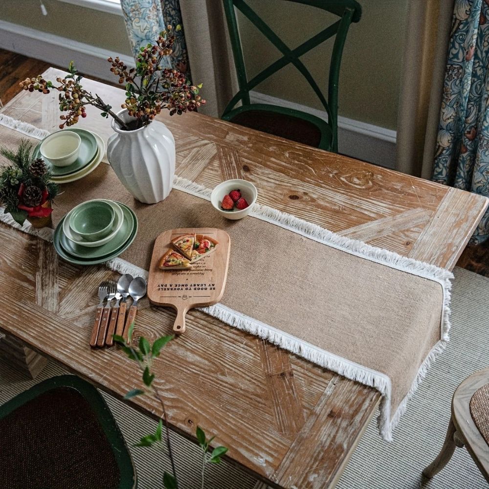 Natural Jute Table Runner – Rustic Bohemian Elegance for Dining and Events 7